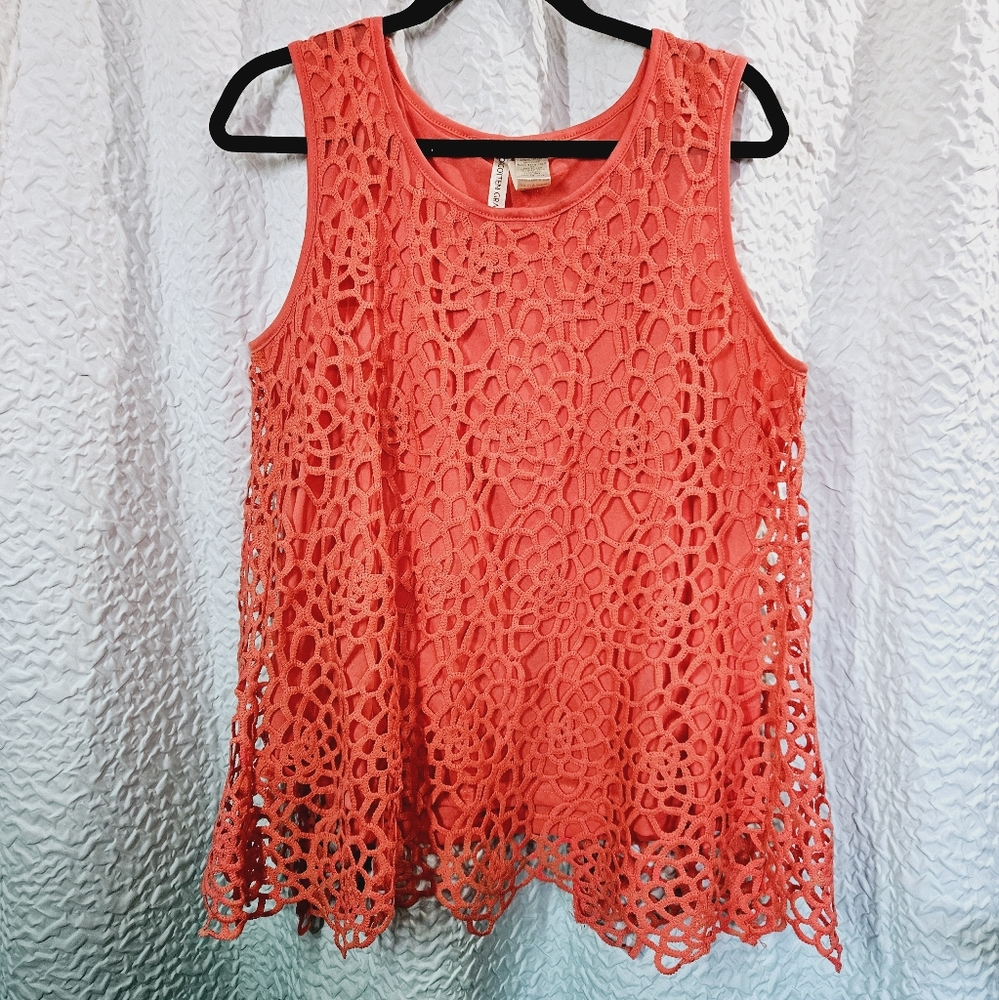 Coral Lace Split Back Tank by Forgotten Grace